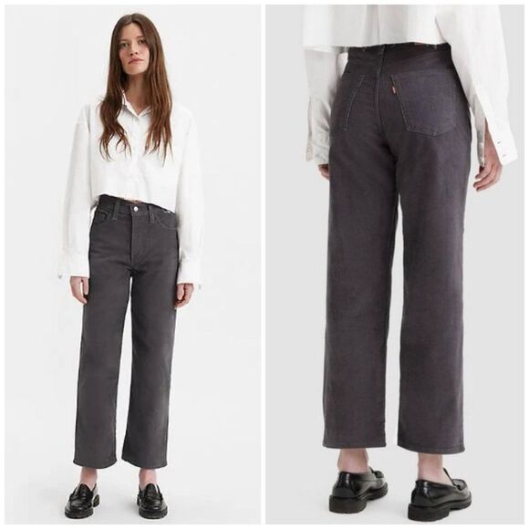 Levi’s Women’s Corduroy Ribcage Straight Ankle Pants Grey Size 26 - Picture 1 of 9